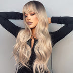 Ombre WIG with bang 50% Natural hair- 50%synthetic , Long Blonde