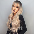 Ombre WIG with bang 50% Natural hair- 50%synthetic , Long Blonde