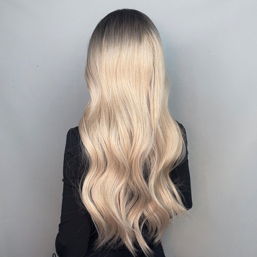 Ombre WIG with bang 50% Natural hair- 50%synthetic , Long Blonde