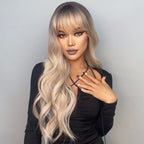 Ombre WIG with bang 50% Natural hair- 50%synthetic , Long Blonde