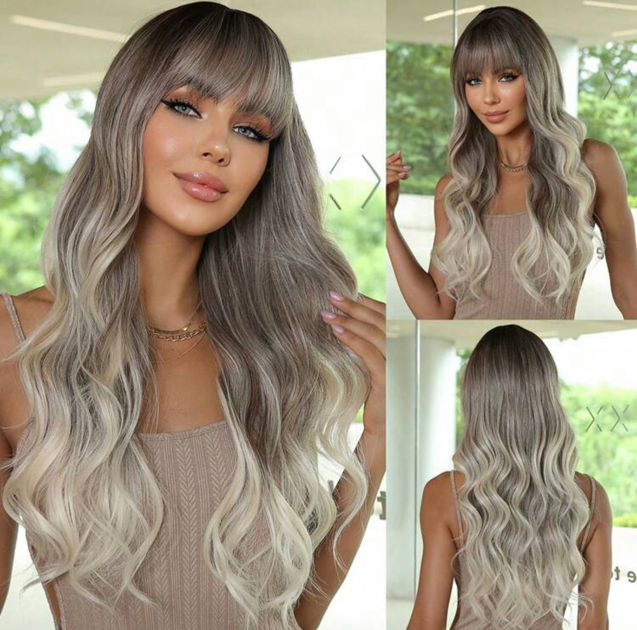 Balayage blonde WIG With bang, 60 Cm Length, Body wave lace front