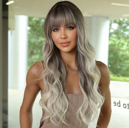 Balayage blonde WIG With bang, 60 Cm Length, Body wave lace front
